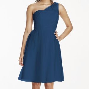 Navy blue David’s bridal bridesmaid dress